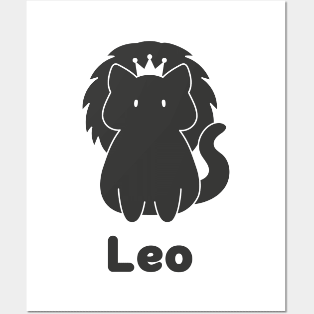 Leo Cat Zodiac Sign with Text (Black and White) Wall Art by artdorable